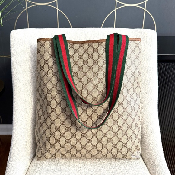 Gucci authentic brown monogram coated canvas tote bag ribbon handles - Picture 6 of 16
